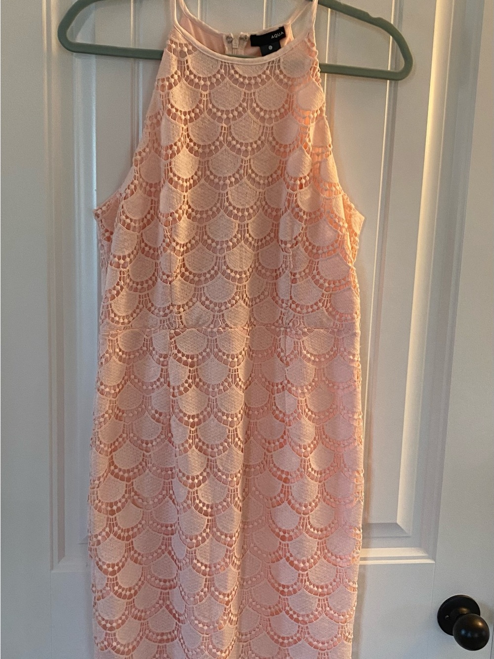 Aqua Pink Crochet Lace Sleeveless Halter Dress